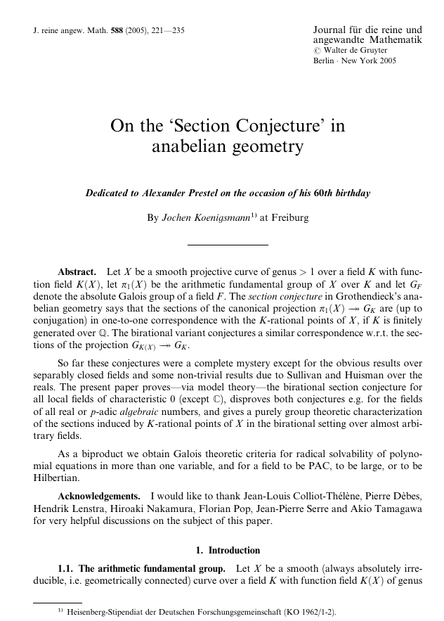 BCollasMath's tweet photo. For examples of use of model theory in #AHGTMath arithmetic geometry, see:
- Field arithmetic, Fried-Jardine (Springer)
https://t.co/jV9yuzEvj8
- On the ‘Section Conjecture’ in anabelian geometry, Koenigsmann (Crelle)
https://t.co/qnUIJWNmFl @degruyter_pub https://t.co/TWX8TBsse1