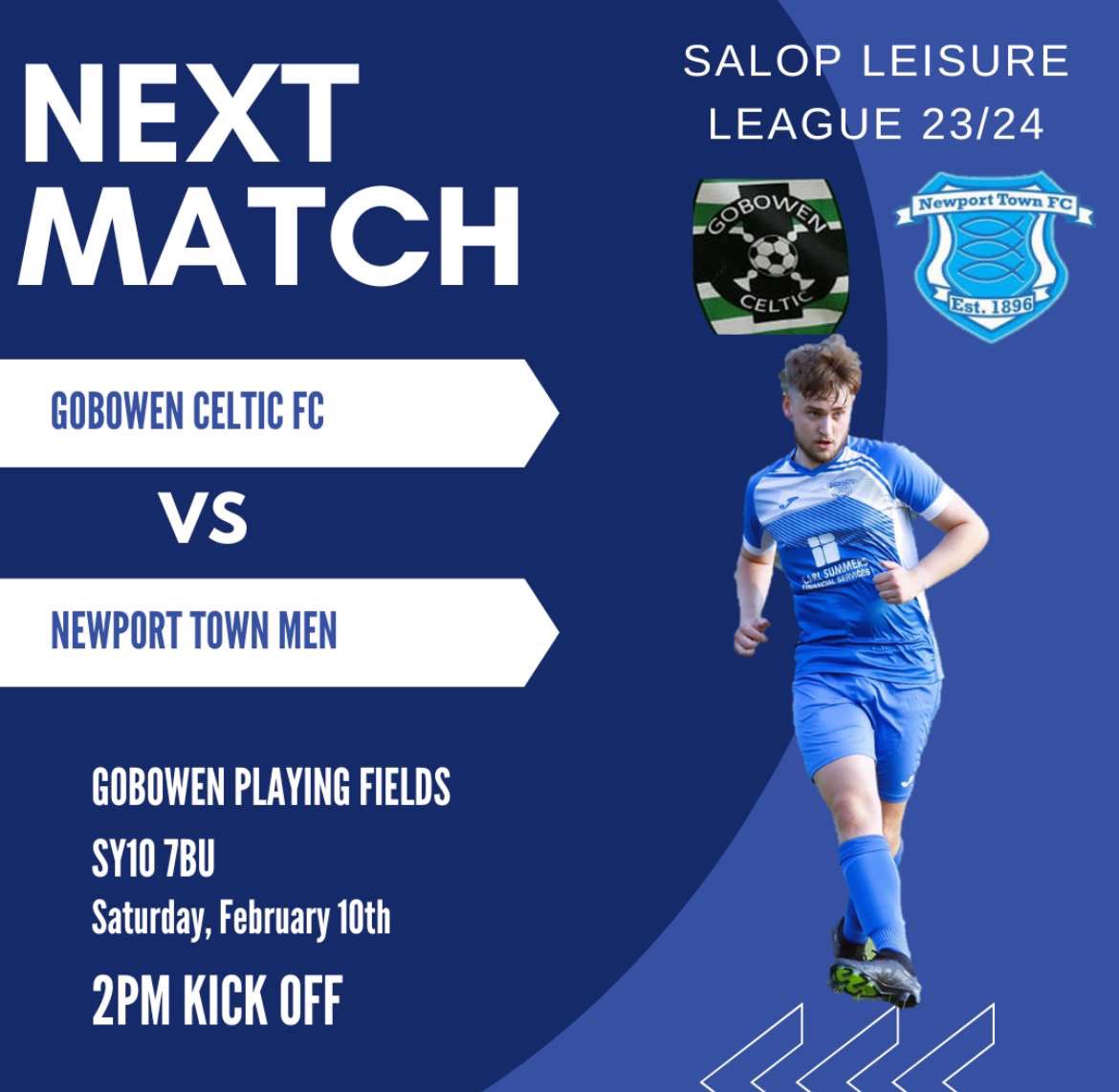 Following a pitch inspection, our men’s game is ON this afternoon vs @GobowenCelticFC . The lads will be looking for back to back victories, following last weeks win! Come down and get behind the lads 🐟💙 #UpTheTown #threefishes