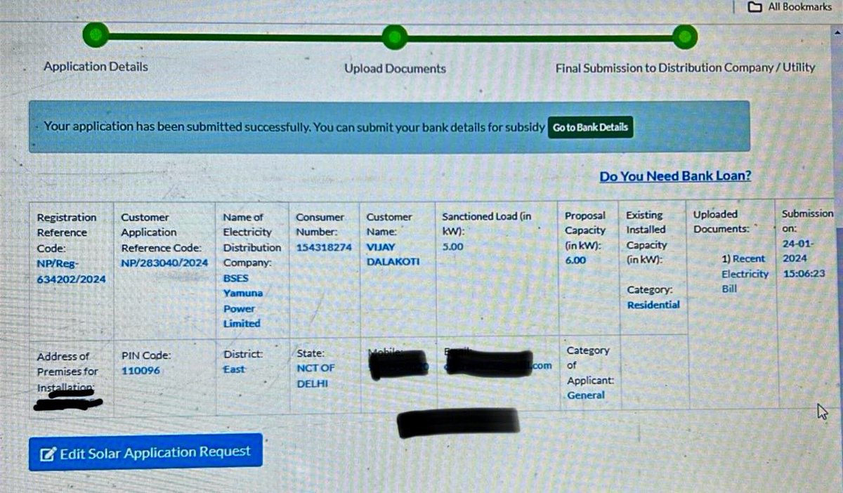 Submission on National Portal of solar on 24 Jan 2024 and still waiting for approval for Rooftop Solar #DelhirooftopSolar @RajKSinghIndia  @OfficeOfRKSingh
@PMOIndia

#RooftopSolarScheme #RenewableEnergy #SelfReliantIndia #MNRE @MPGautamGambhir #Solar