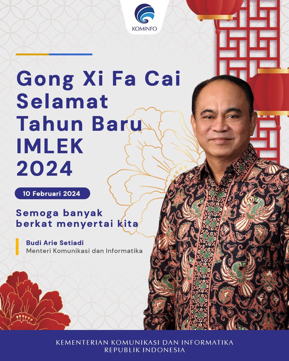 kemkomdigi's tweet image. Selamat Tahun Baru Imlek 2024

Menyambut Tahun Naga Kayu dengan hati yang teduh serta rezeki yang melimpah. Semoga kita semua sejahtera dan bahagia!

#BersamaKominfo #ChineseNewYear2024 #Imlek2024
#BersamaKominfo