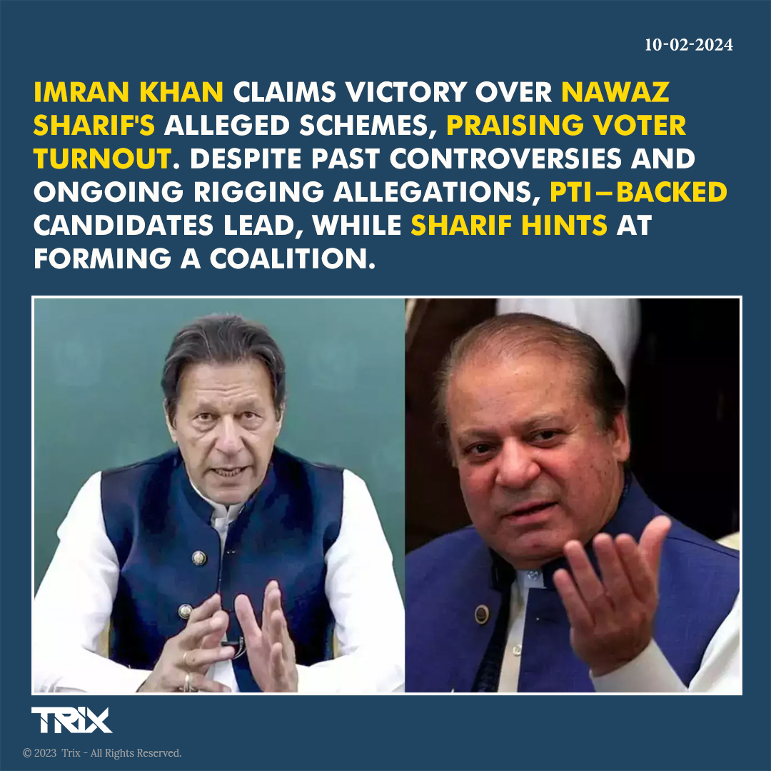 'Imran Khan Claims Victory Amid Rigging Allegations in Pakistan Elections'.

#ImranKhan #NawazSharif #PakistanElections #PTI #VictoryClaim #RiggingAllegations #VoterTurnout #CoalitionGovernment #trixindia #PoliticalControversy #NewsUpdate #PoliticalVictory #PakistanPolitics