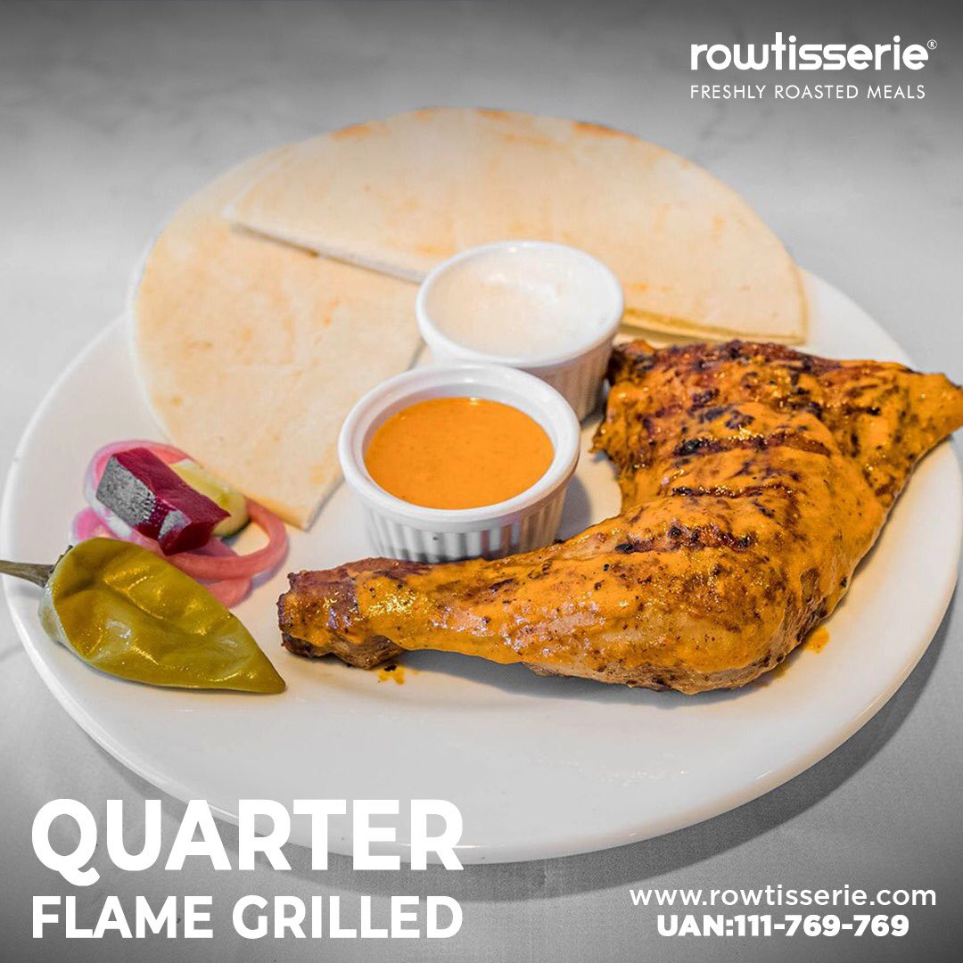 Quarter Flame Grilled #rowtisserie #grilled #chicken #ordernow #14thstreetphase5dha #karachi #QuarterFlameGrilledChicken #GrillMastersChoice #DeliciousGrilledChicken #SizzlingFlavors #ChickenPerfection #GrillAndChill #FlameKissedChicken #TasteTheFire #GrillLovers #SmokyChicken