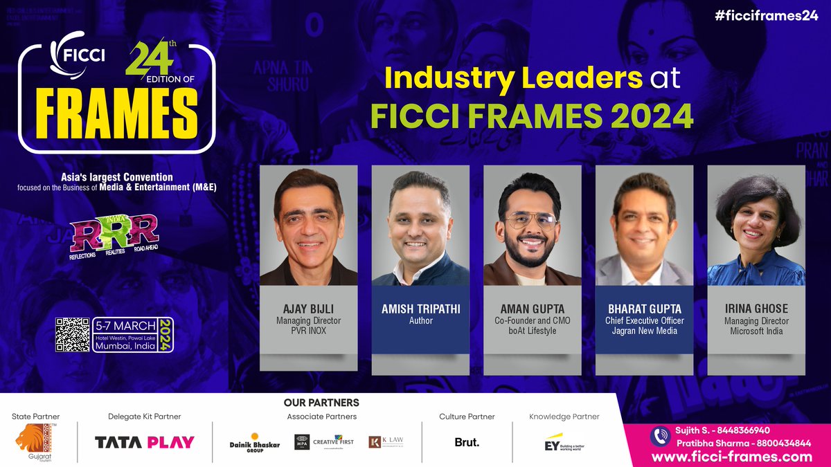 We are thrilled to welcome the Eminent Industry Leaders who will grace us with their presence and insights at FICCI FRAMES 2024, the largest global convention on Media and Entertainment.

#frames2024