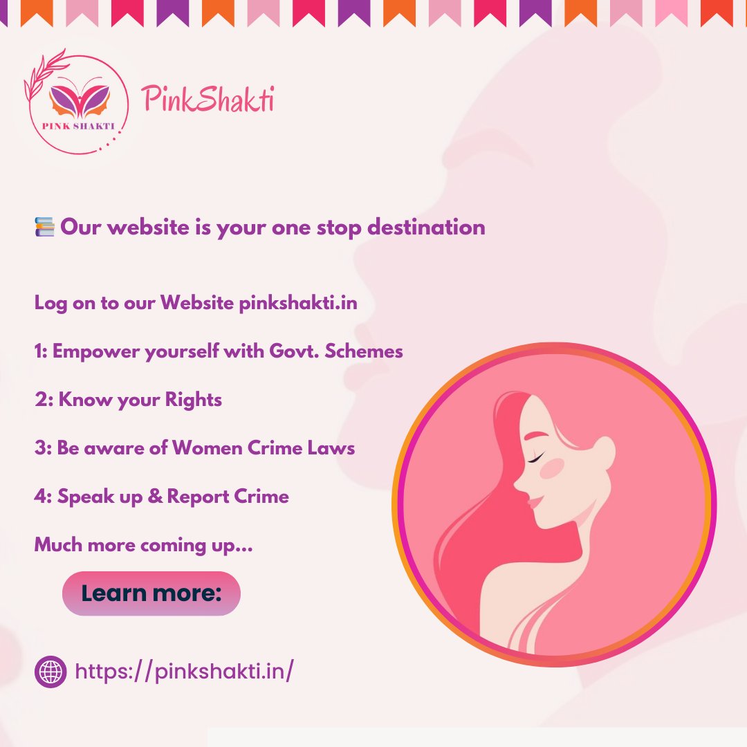 Empower yourself at Pink Shakti! Log on to our website pinkshakti.in for valuable insights on Govt. Schemes, Women's Rights, and Crime Laws. Explore a world of legal knowledge, flagship programs, and more! #PinkShakti #EmpowerWomen #LegalInsights @CSR_India