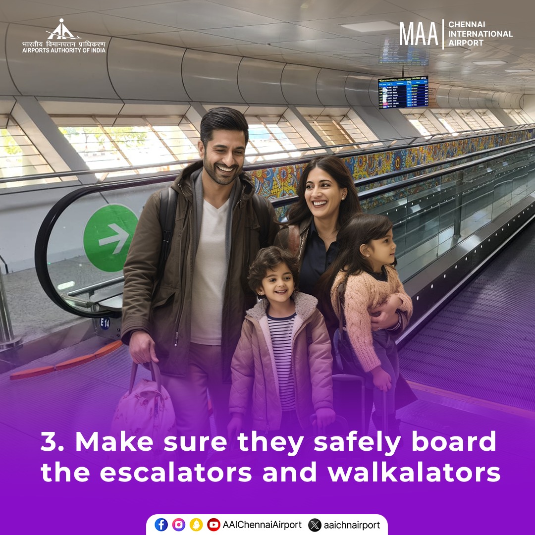 Taking a trip with your little ones? Here are a few simple tips for a smooth journey through Chennai International Airport. 

#ChennaiAirport #TravelTips #SmoothTravel 

@MoCA_GoI | @AAI_Official