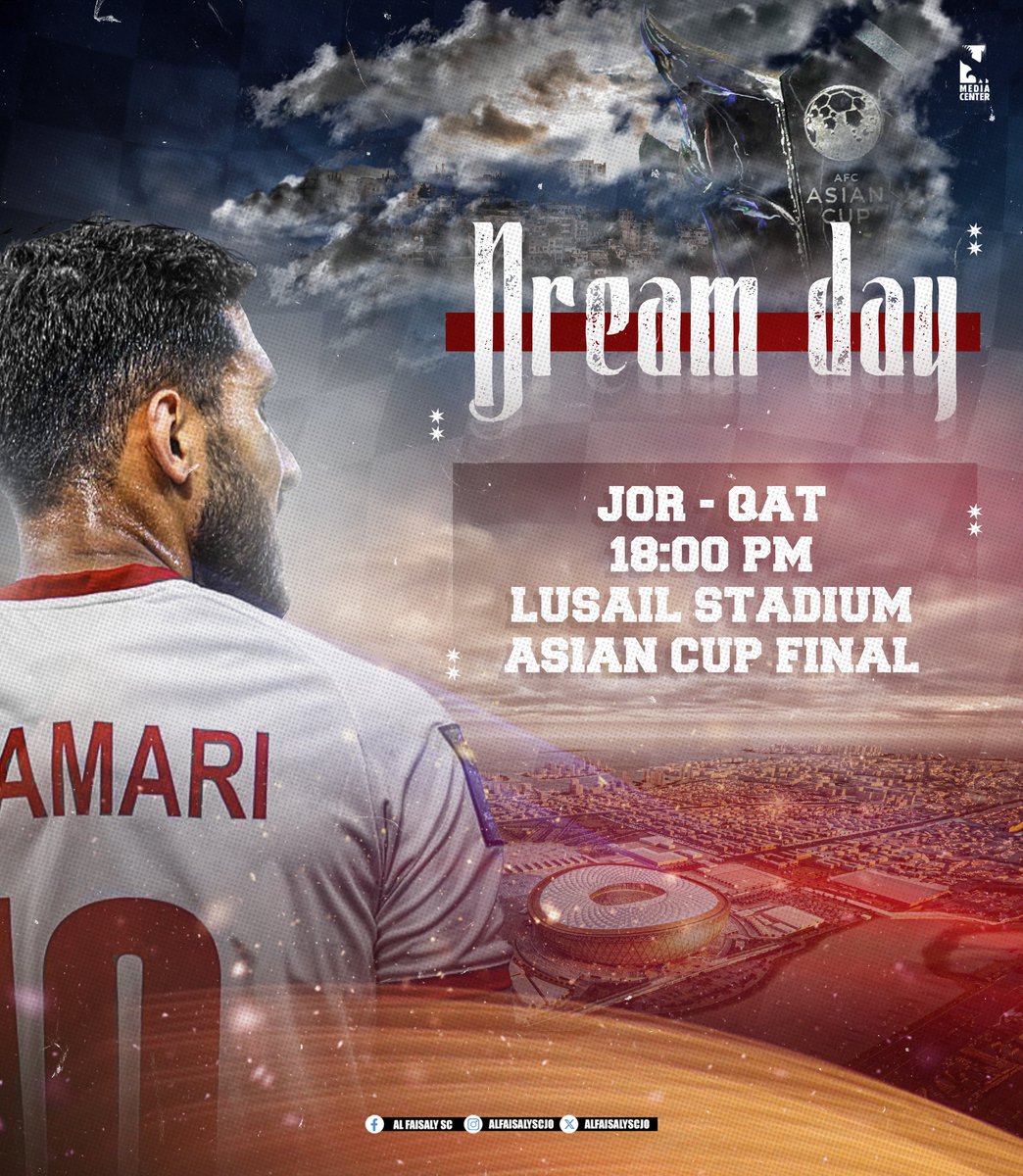 - 𝓓𝓡𝓔𝓐𝓜 𝓓𝓐𝓨 🫶⭐️..

JOR - QAT (18:00 PM) | Lusail stadium 🏟️✨

افعلوها يا نشامى! للتاريخ يا أبطال! 🇯🇴💪🏼

#معك_يالنشمي | #jordan | #AsiaCup | #الاردن