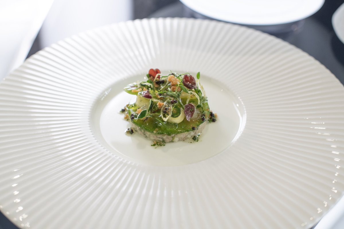 Gloucester Old Spot Pork &amp; Aople Terrine, Fennel &amp; Apple Cloak, Apple, Baby Fennel, Apple Skin Emulsion, Pickled Mustard Seeds, Salted Crackling Crumb