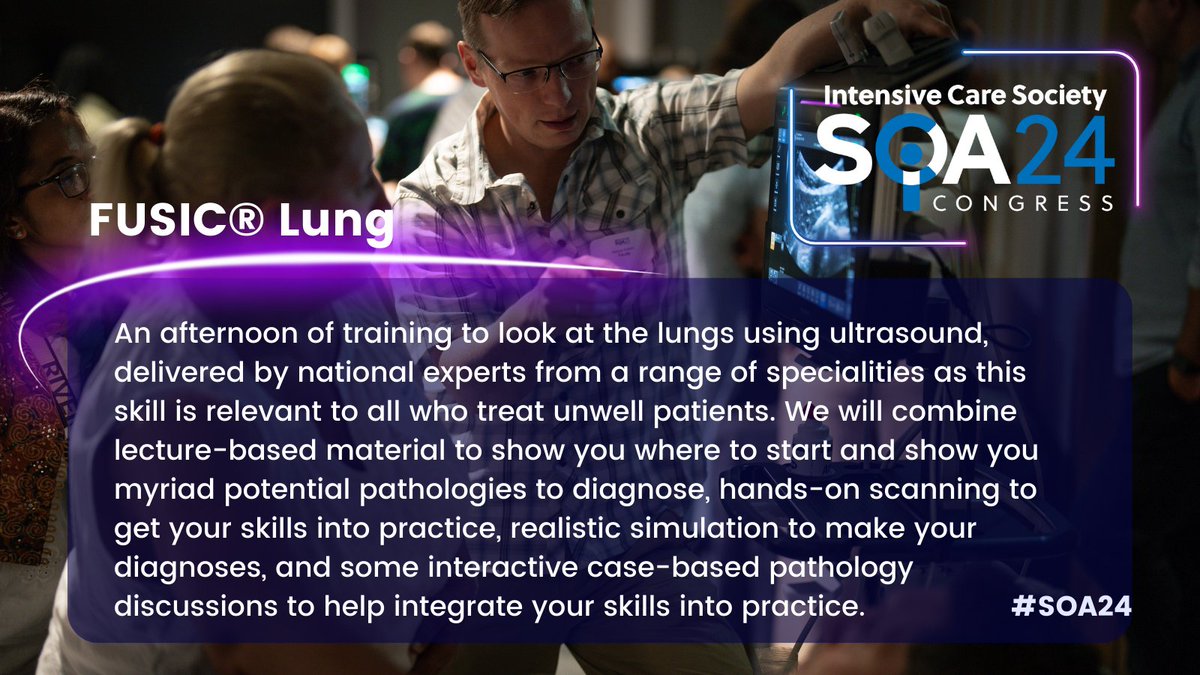 We’ve got 2️⃣ half day FUSIC® workshops running this year as part of our #SOA24 pre-Congress events programme. The team will facilitate hands-on learning to help you develop your skills and get started on your ultrasound journey. Book now at ics.ac.uk/soa
