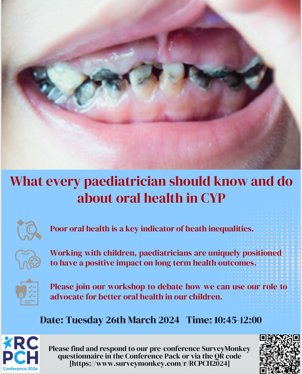 The Crisis Is Real 🦷. We need support from our paediatrician colleagues NOW. Proud that @RCPCHtweets are hosting this important workshop #RCPCH24. Children’s Oral Health is Everyone’s Business. What can you do to help? Register to attend and find out more (26.03) 🙏🏽🐘🦷