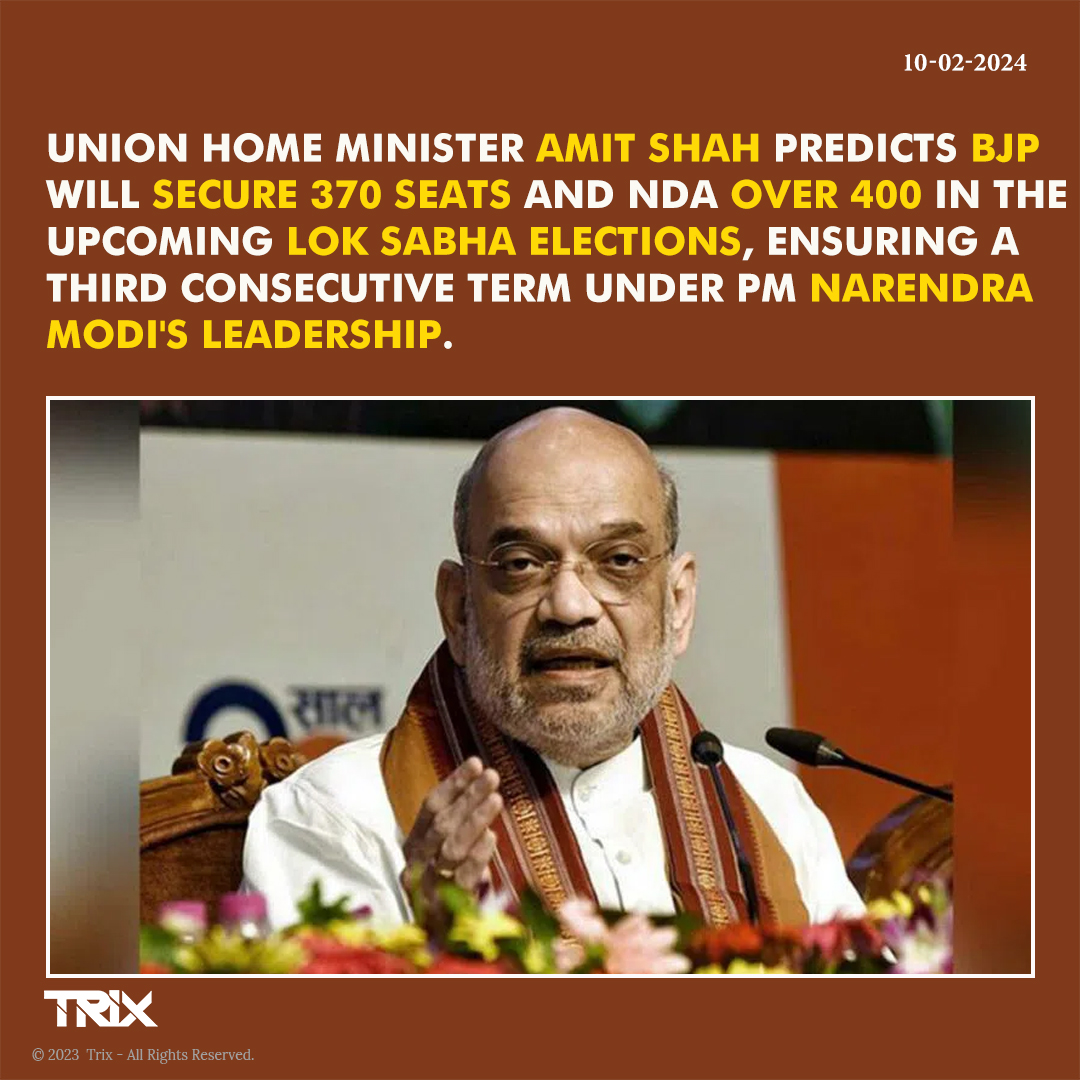 'Amit Shah Predicts BJP to Secure 370 Seats in Lok Sabha Elections'.

#AmitShah #BJP #NarendraModi #LokSabhaElections #NDA #IndianPolitics #ElectionPrediction #Leadership #ThirdTerm #PoliticalForecast #SeatProjection #2024Elections #trixindia