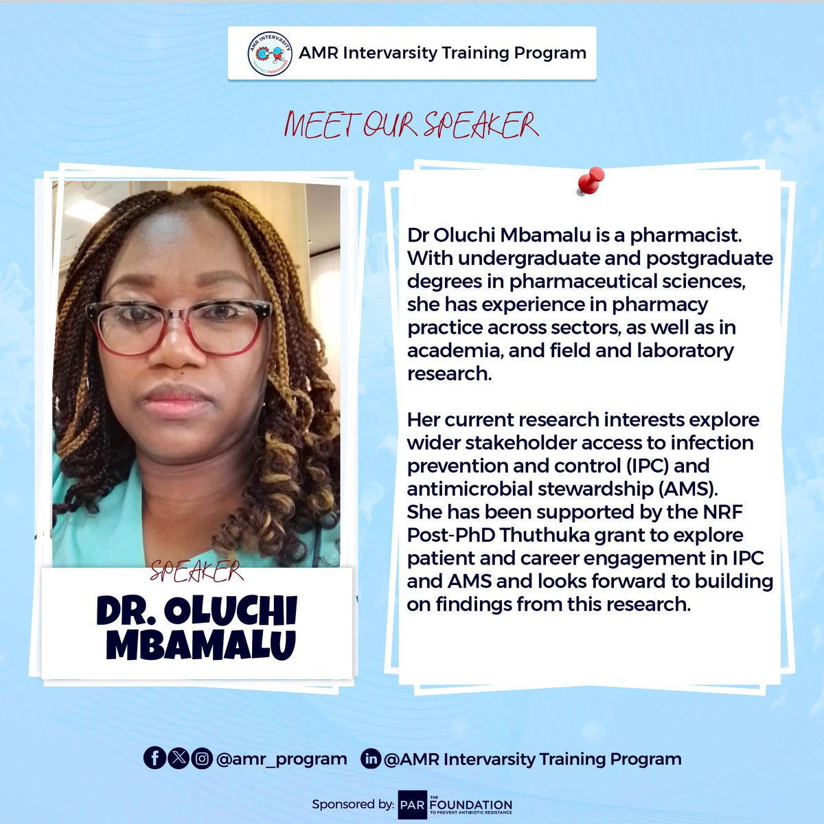 Antimicrobial Stewardship plays a crucial role in the fight against AMR. Join us today by 6 pm WAT as we host @oluch1_nm to introduce our participants to the concept of AMS, in line with our goals of ensuring responsible use of antimicrobials. Link: bit.ly/3UqVZHT