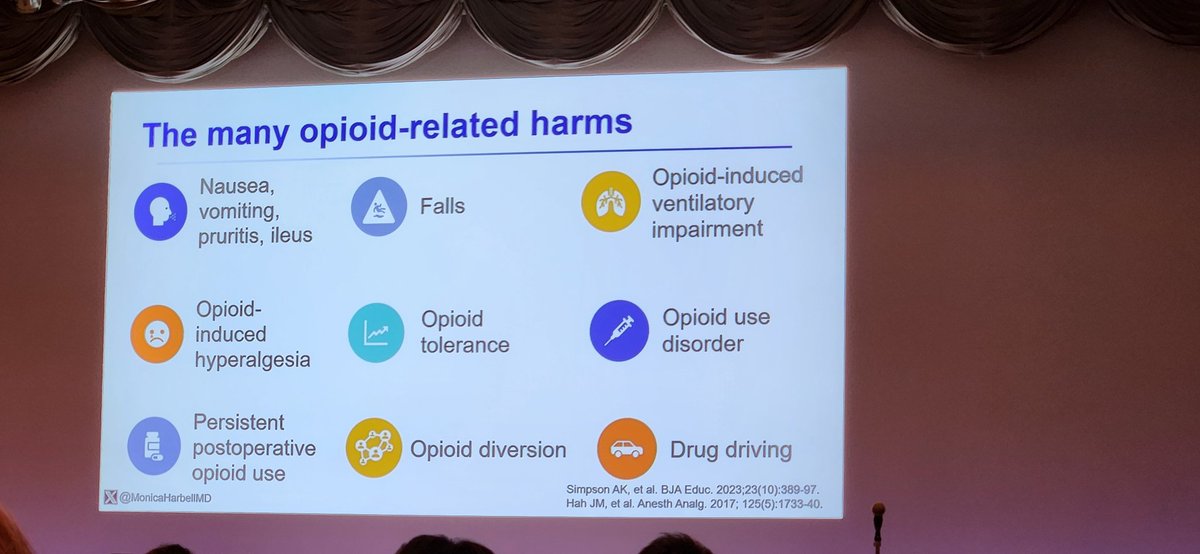 Last session for Day 2 at #ICAPS2024 @MonicaHarbellMD presenting on preventing and mitigating opioid-related harm! This is a big threat to #anesthesia #patientsafety @APSForg