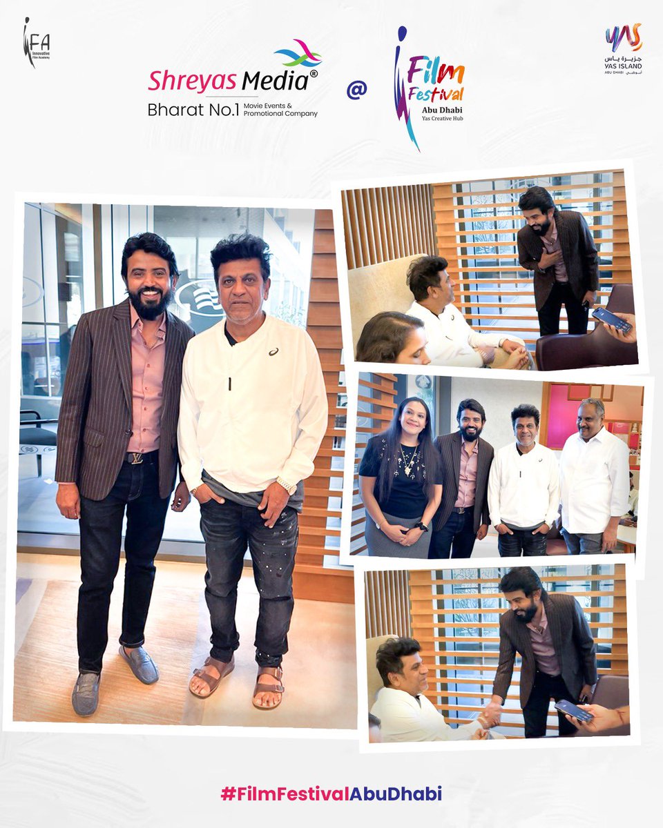 The #KarnatakaDamanaka team, along with our Kannada Chakravarthy, @NimmaShivanna, and the dynamic @PDdancing, arrived at the #FilmFestivalAbuDhabi 🎬🥳

#KaratakaDamanakaOnMarch8th
#InnovativeFilmAcademy @yasisland #KannanRavi @filmabudhabi @khaleejtimes @ibpcdubai @2454abudhabi