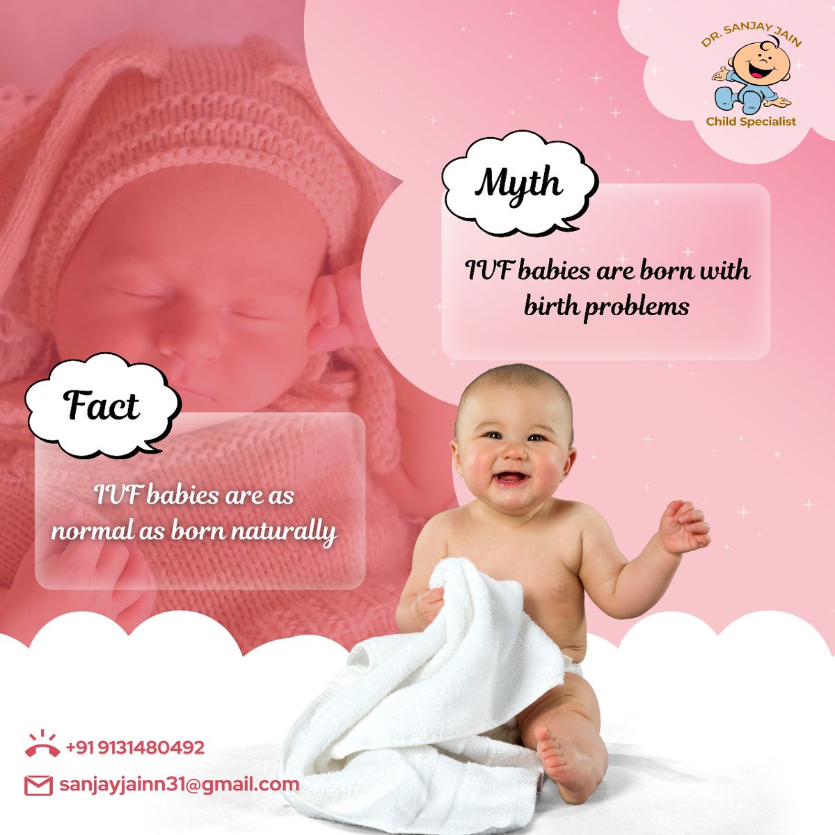 #Myth : IVF Babies Are Born With Birth Problems.
#Fact : IVF Babies Are As Normal As Born Naturally.

#drsanjayjain #indorecity #ChildSpecialist #IVFBabies #Indore #Bestchildspecialist #myth #facts #BirthProblems #BornNaturally #childspecialistindore #bookappointment