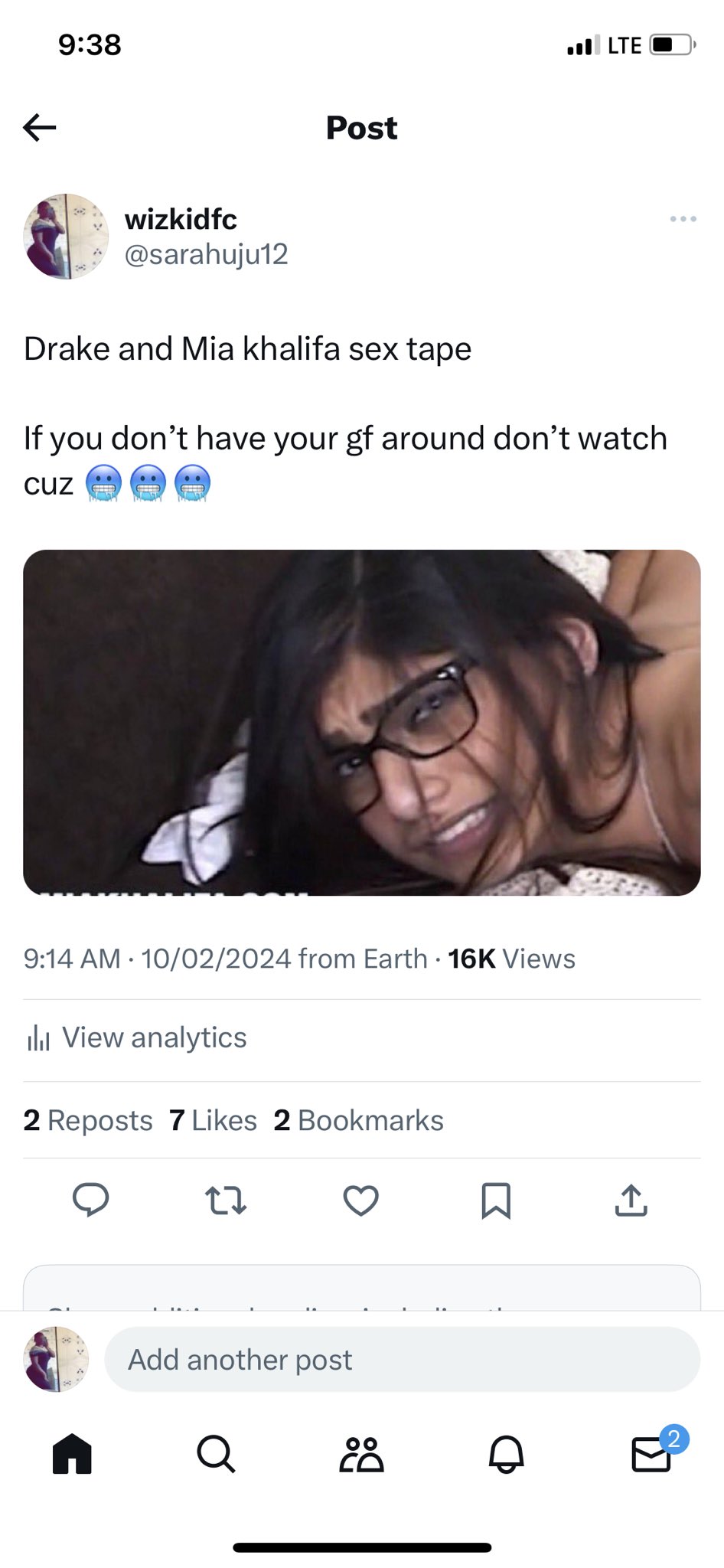 Sarah🛜🎀💞 on X: 16k views in less than 1 hour Now I see why everyone is  talking about drake and Mia khalifa leaked sex tape ❤️🙊  t.cokfShjYnkXx  X