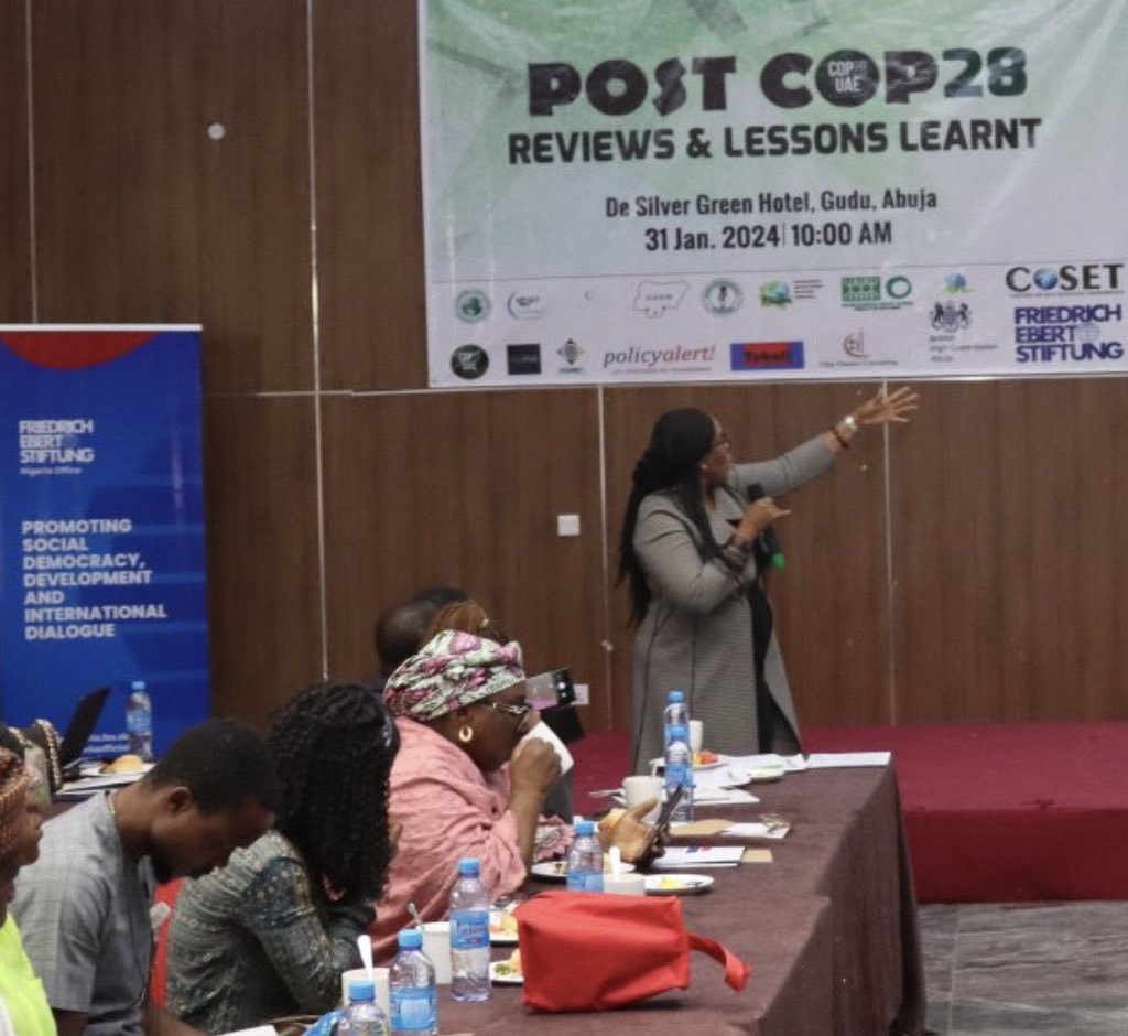 On January 31, 2024, we teamed up with @fes_nigeria & other partners under @CoSETng to x-ray Nigeria’s climate policies and responses from a socio-ecological lens, review our outing at #COP28 and fashion a roadmap for #COP29. #ClimateAction #RoadToCOP29