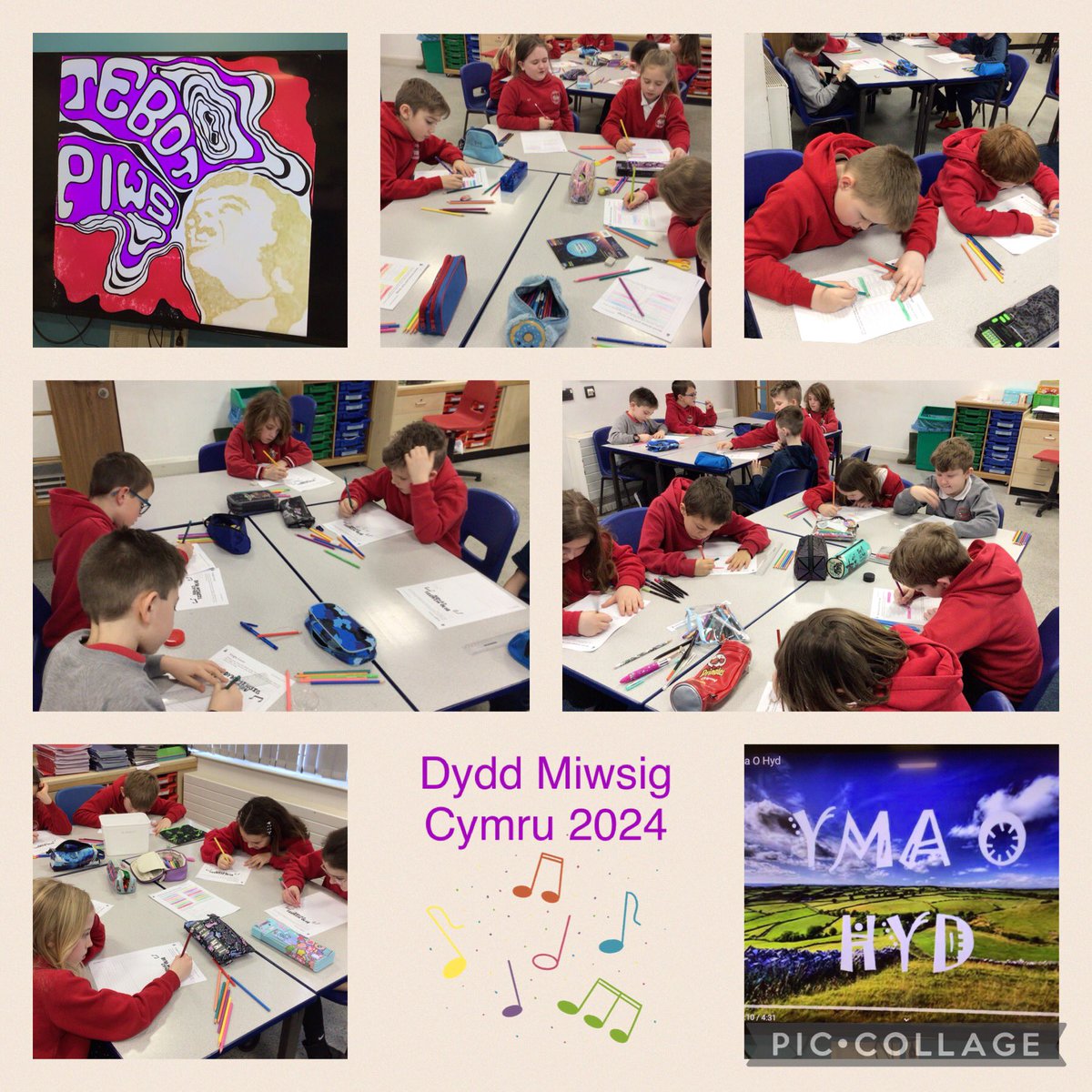 #DosbarthMarlas enjoyed listening to a variety of Welsh songs by various artists to celebrate Dydd Miwsig Cymru. They also designed individual album covers for a potential Dydd Miwsig Cymru vinyl. #YGTEXP #YGTECC #YGTSIATH #YGTCAI