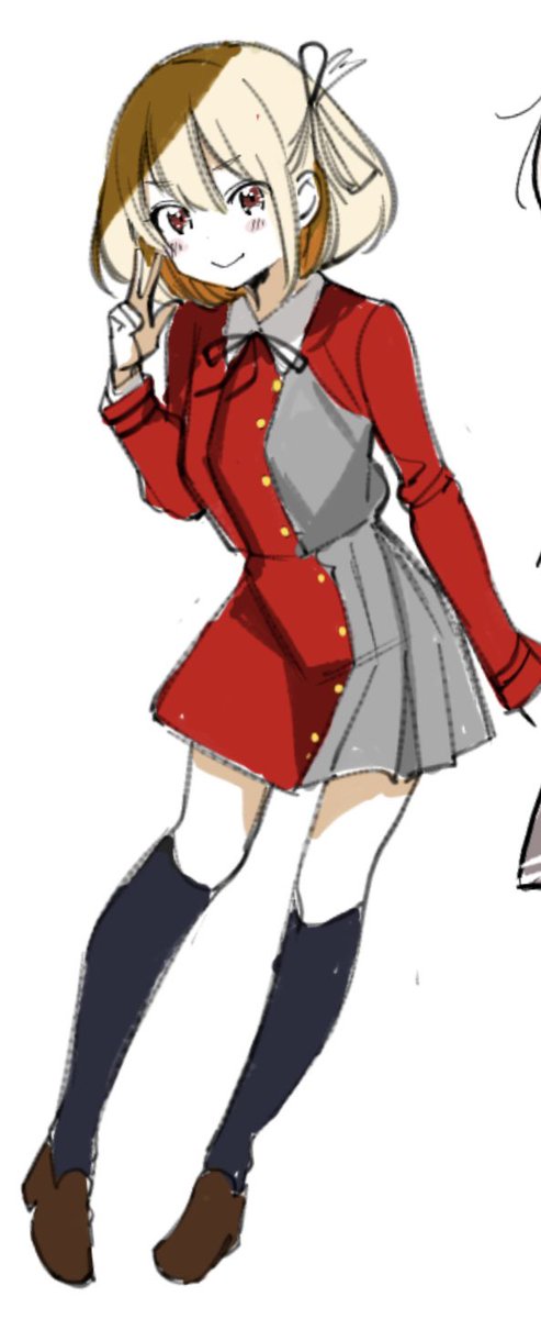 nishikigi chisato lycoris uniform 1girl blonde hair grey dress red dress two-tone dress dress  illustration images