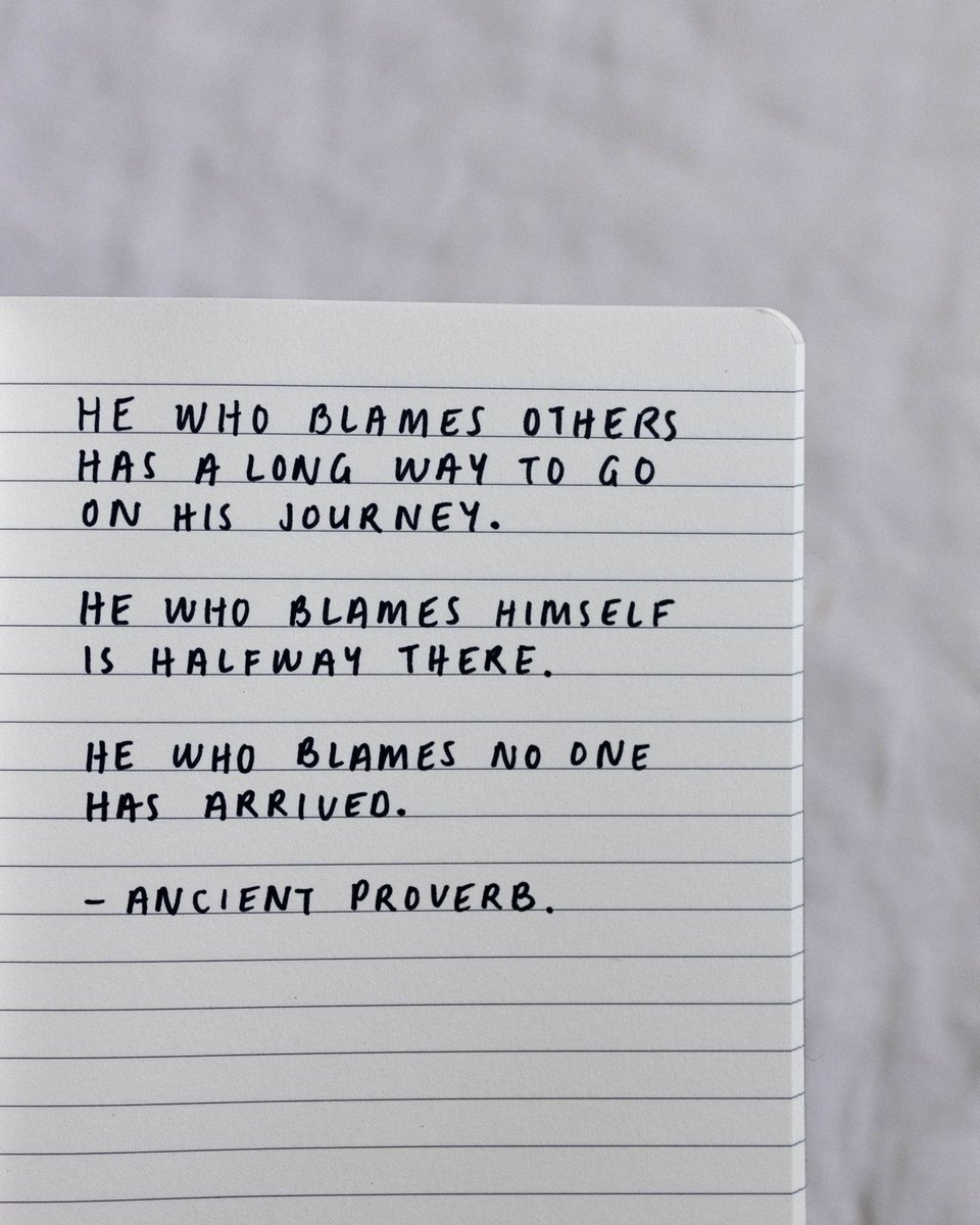 SahilBloom's tweet image. One of my favorite ancient proverbs:

He who blames others has a long way to go on his journey.

He who blames himself is halfway there.

He who blames no one has arrived.

I think it accurately describes the journey to personal and spiritual growth:

Level 1: Negative events…
