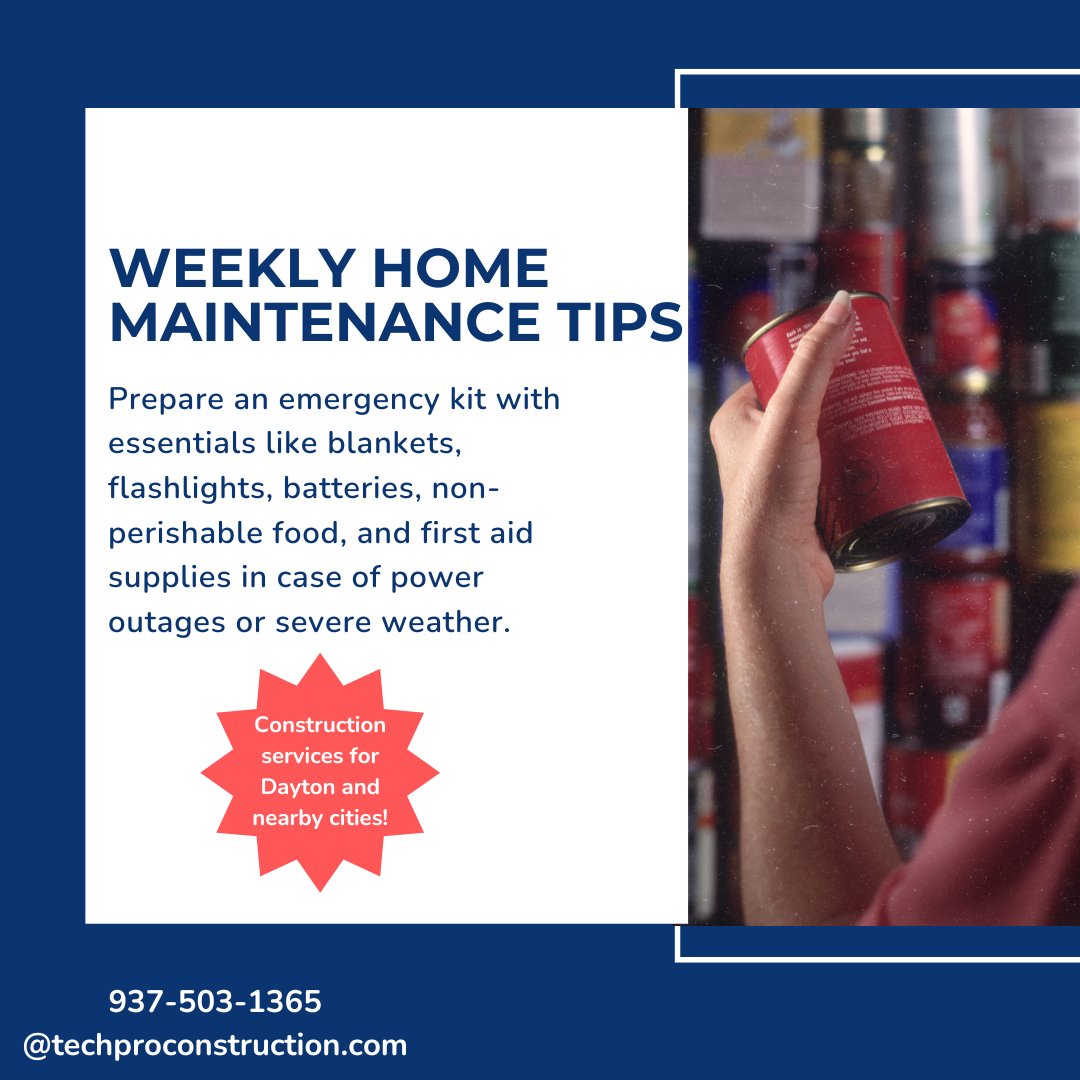 WEEKLY HOME MAINTENANCE TIP
#techproconstruction #techpro #construction #constructionlife #homerenovation #homemaintenance #canfood #poweroutage #daytonohio