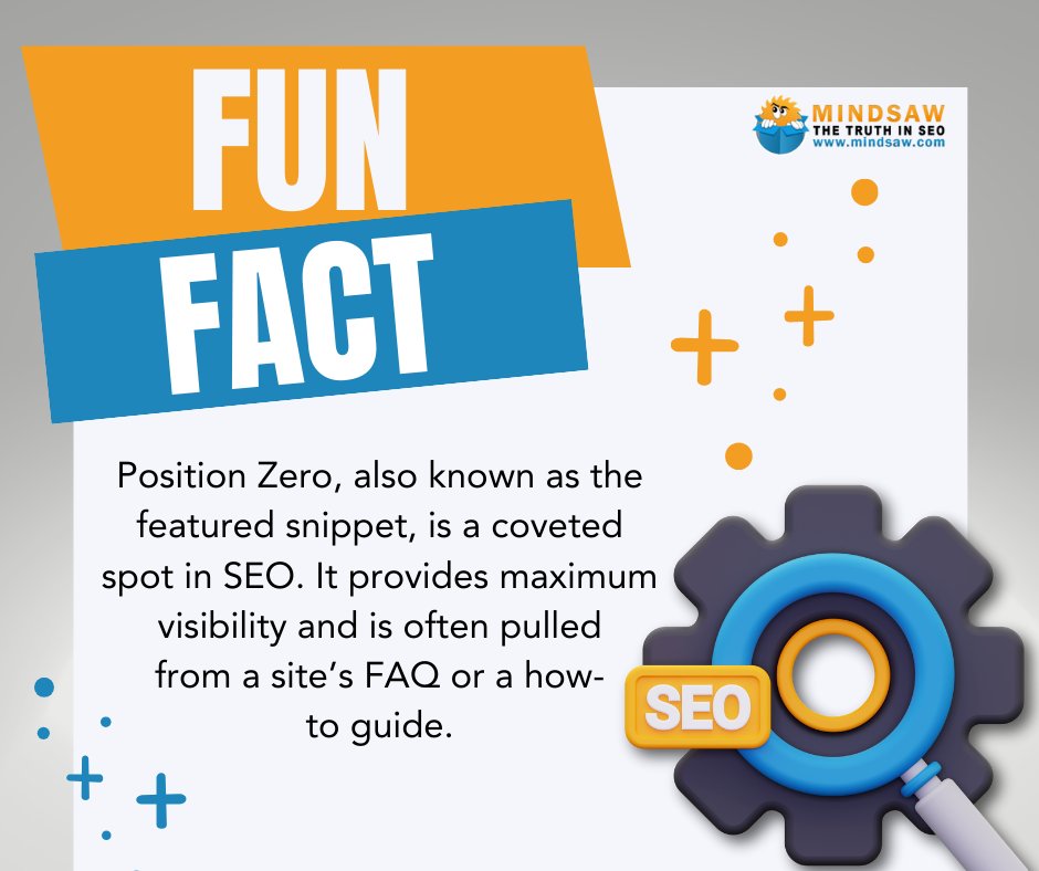 Mindsaw360's tweet image. Fun Fact: Position Zero, also known as the featured snippet, is a coveted spot in SEO. It provides maximum visibility and is often pulled from a site’s FAQ or a how-to guide.
#PositionZero #FeaturedSnippet #SEOGoals #TopRanking #DigitalVisibility