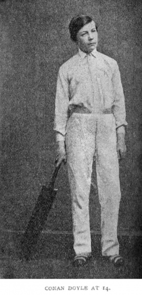 #OTD in 1885 Conan Doyle was elected president of the Portsmouth Cricket Club at their AGM at the Blue Anchor Hotel. This picture shows him at ate 14 (1893) ready for the pitch.