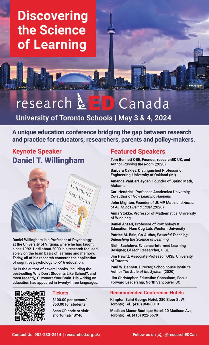Coming Soon:  Our blookbuster @researchEdCan conference on 'The Science of Learning' (May 3-4/24) is now on the horizon. Reserve a spot today to see @DTWillingham @tombennett71  #BarbaraOakley @P_A_Kirschner @amandavande1 @C_Hendrick @johnmighton @rastokke @NumCog @PatriceBain1