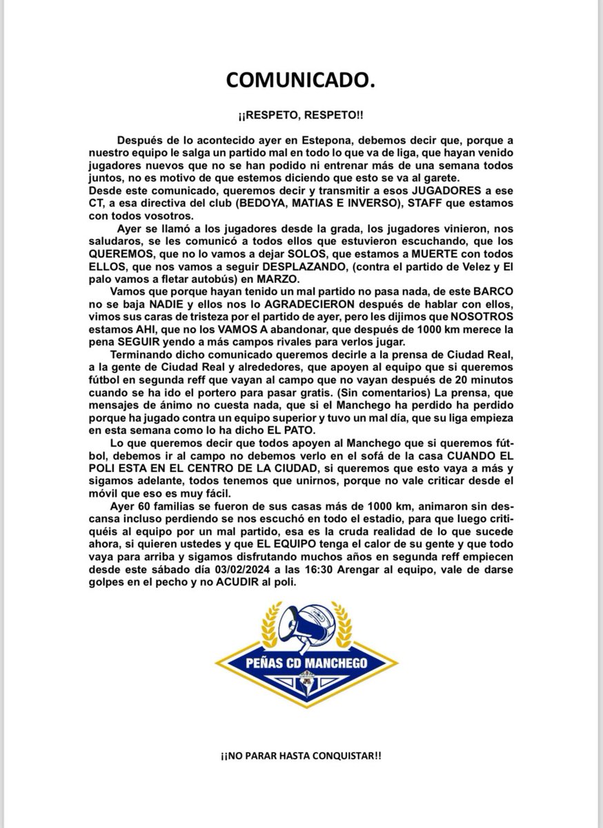 <a href="/CDManchegoCReal/">Club Deportivo Manchego</a> @FutbolandaluzMC <a href="/96Menilla/">Carlos Mena</a> <a href="/chochee9/">Jose Ramón Fernández</a> <a href="/pollico73/">Jose Miguel Del Campo</a> @CD_Manchego <a href="/Lanzadigital/">Lanzadigital</a> <a href="/ciudadrealcf/">🅒🅘🅤🅓🅐🅓 🅡🅔🅐🅛 🅒.🅕. ⚽💛🦁✨</a> @ultramanchego <a href="/rravrooijen/">Robert Van Rooijen</a> <a href="/JeffersonAffon4/">Jefferson Affonso</a> A MUERTE CON ESTE EQUIPO!!