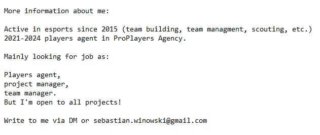 After three years I am parting ways with @ProPlayersGG. It has been a time of many successes, but it's time for a new challenges and now I am looking for a job in esport. I am willing to work either at the agency or with the team. Likes and retweets appreciated.