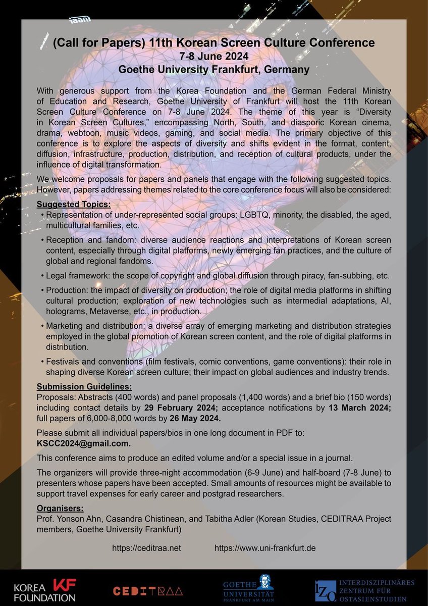 TheKpopProf's tweet photo. Especially if you're located in Europe, this is a great conference for you-- for those of us in the Korean university schedule, this is the last week of classes, so I guess they don't want attendees from Korea. #KoreanScreenCultures #conference https://t.co/zDkMTMux0p