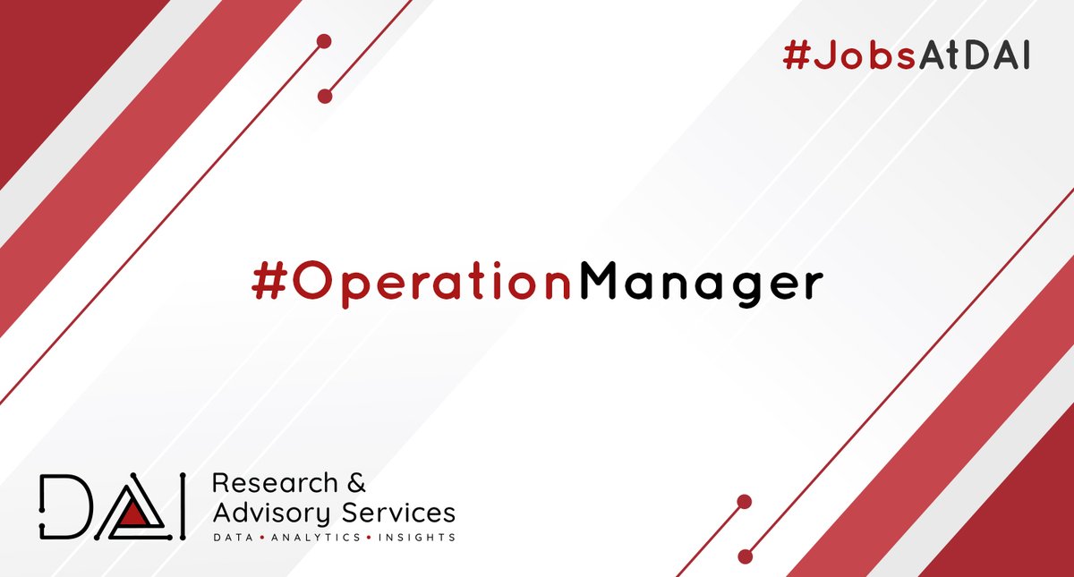 📌 #JobsAtDAI DAI is #Hiring! We are seeking a highly skilled and motivated #OperationsManager to oversee our daily activities and ensure our business operates efficiently and effectively. ⚙️ Apply now at daiadvisory.org/apply-now 📥 #DataAnalytics #Jobs #EconTwitter