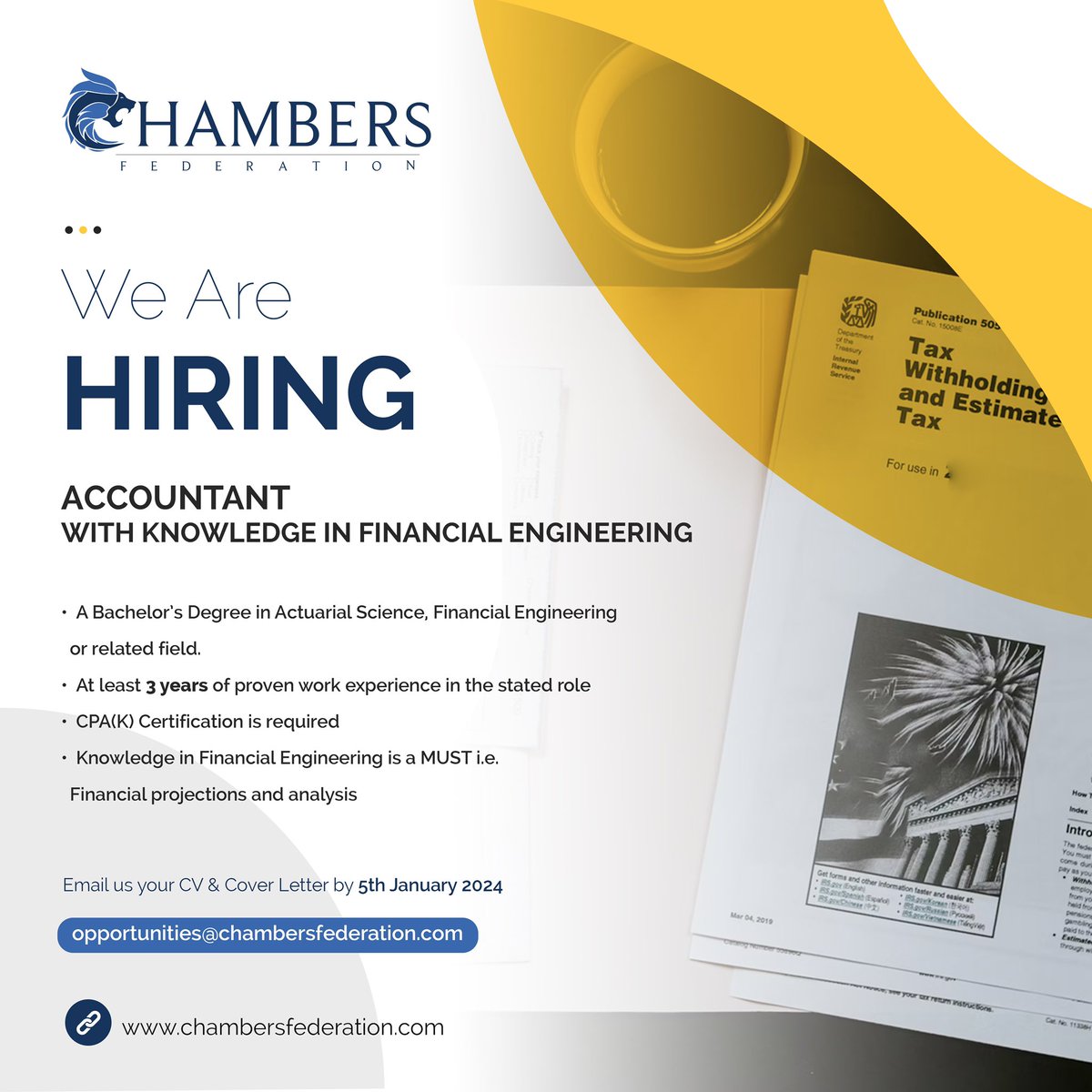 ChambersFed's tweet photo. Are you a numbers wizard with a passion for precision and problem solving? Chambers Federation is seeking a dynamic and detailed-oriented Accountant with knowledge in Financial Engineering to join our team. For more information click on the link below 

https://t.co/b2xxgWjfTO https://t.co/tn4fhDsQjz