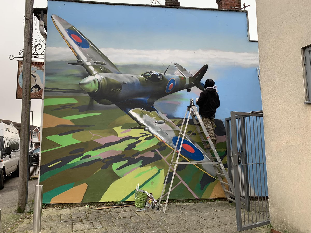 This pub in the Woolston area (home of Spitfire development) in Southampton , is currently having its wall painted. Photo by I.Norris.