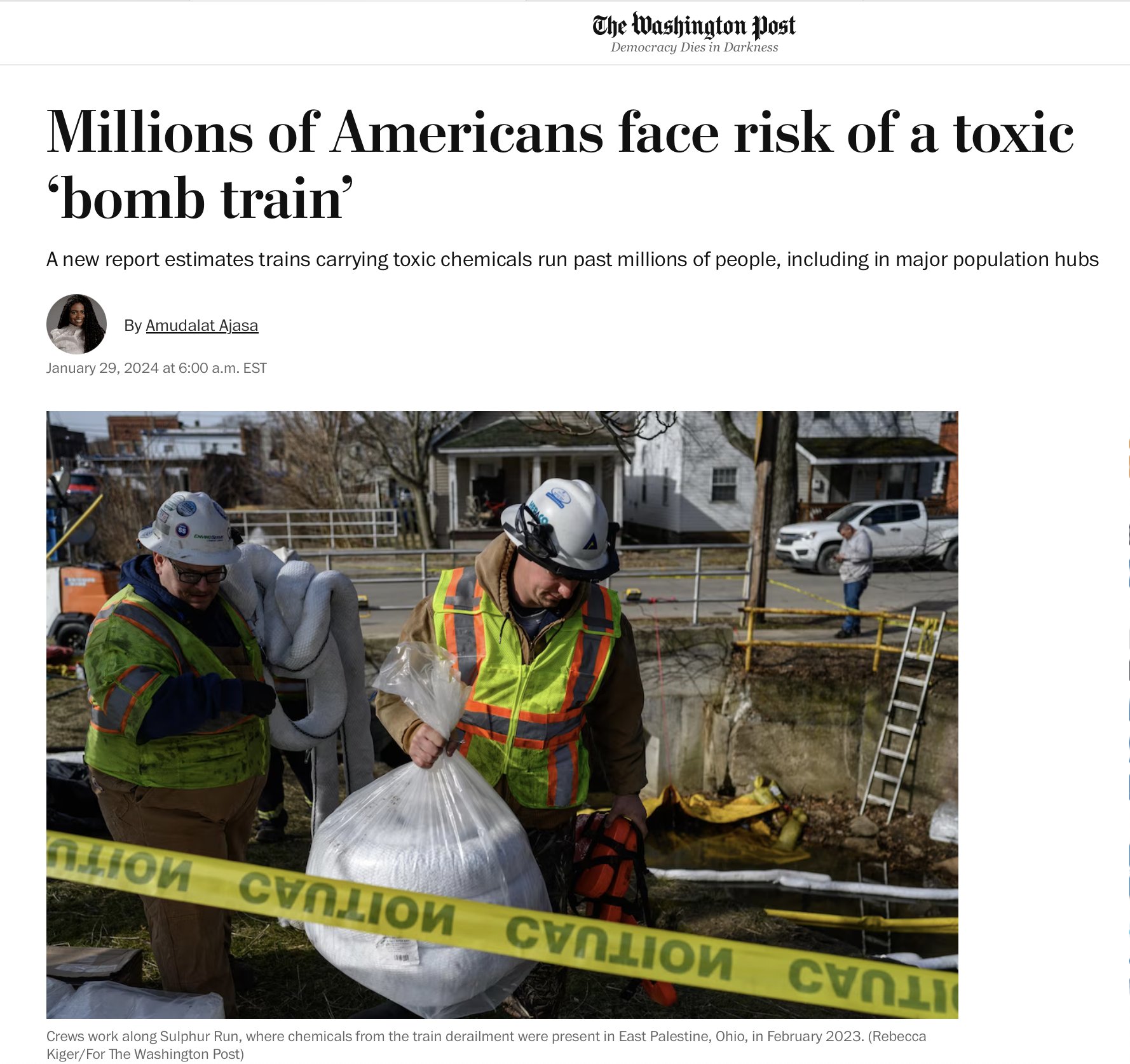 Millions of Americans face risk of a toxic 'bomb train' - The Washington  Post