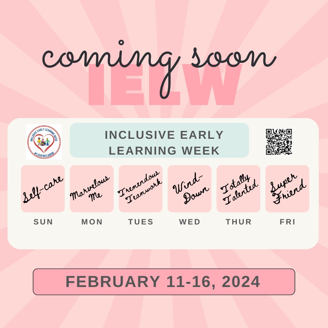 GADeptEarlyCare's tweet photo. Coming Soon!! Inclusive Early Learning Week will be February 11-16! We cannot wait to celebrate with you! Be sure to mark your calendars and SAVE THE DATE!
#loveinclusion #GaSEEDSforSUCCESS https://t.co/kqssdNsDYN