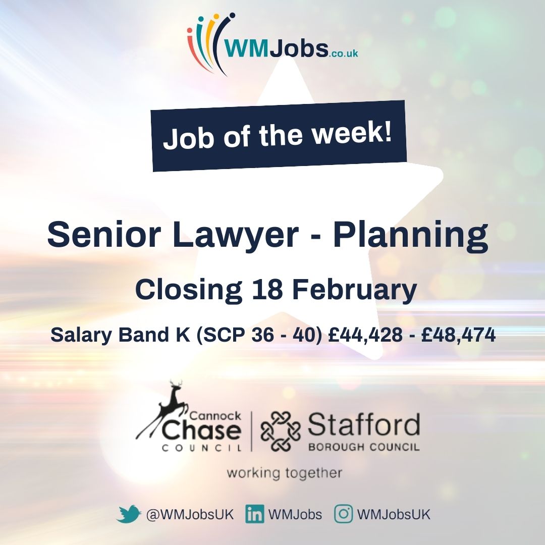 ⭐Job of the Week⭐

This is a great opportunity to join a friendly and dedicated team of lawyers at Stafford Borough Council and Cannock Chase Council.

Find out more on WMJobs.co.uk👇🏼
ow.ly/IHXs50QvoBq

 #StaffordBorough #CannockChase #LegalService #Lawyers