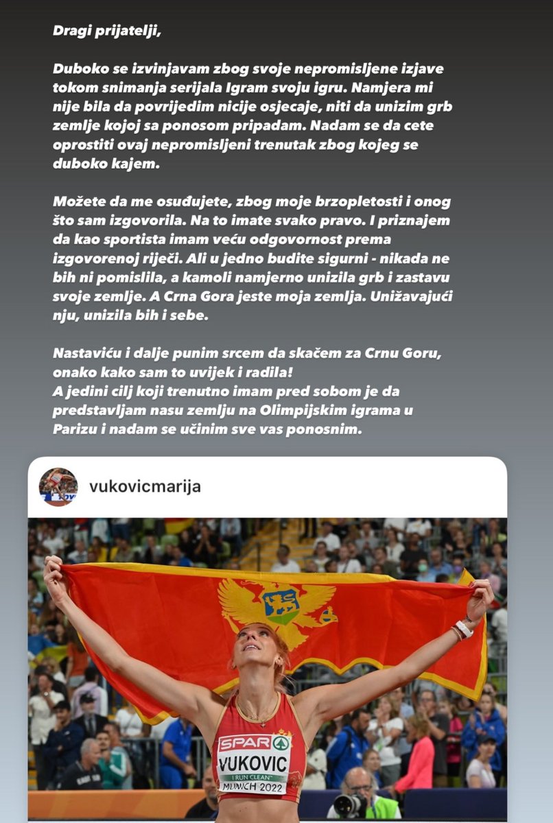 kefaja's tweet photo. Biram da prihvatim ovo izvinjenje. Jer sve mogu da povjerujem, ali da njena emocija prema Crnoj Gori nije čista, ne mogu. https://t.co/F5ahoTmKYF