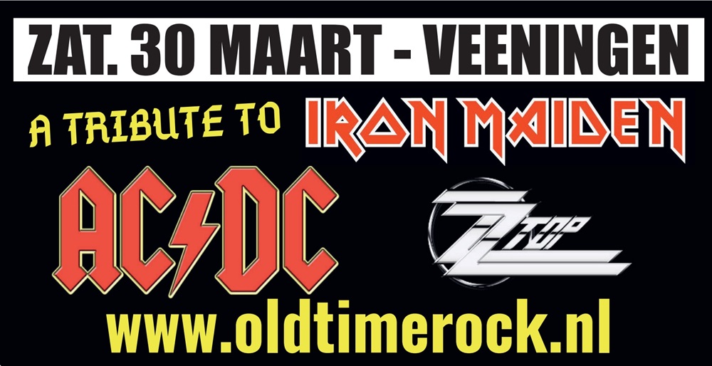 Ben jij ook een liefhebber van Rockmuziek? Kom dan zaterdag 30 maart naar Veeningen. Mooie line-up met tributebands van AC/DC, Iron Maiden en ZZ TOP. Tickets te bestellen via oldtimerock.nl