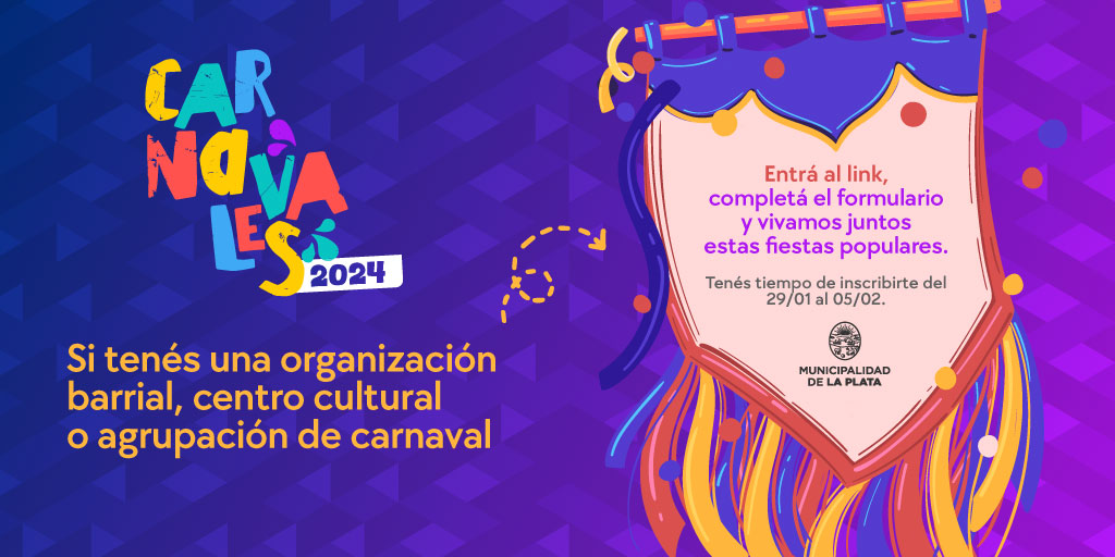 𝙎𝙚 𝙫𝙞𝙚𝙣𝙚𝙣 𝙡𝙤𝙨 𝙘𝙖𝙧𝙣𝙖𝙫𝙖𝙡𝙚𝙨! 🎭 Desde hoy y hasta el lunes 5/2 podés inscribir a tu organización barrial, centro cultural o agrupación y ser parte de este festejo popular 🥳. Completá el formulario 📲 bit.ly/Carnavales2024 y vivamos una verdadera fiesta! 🙌