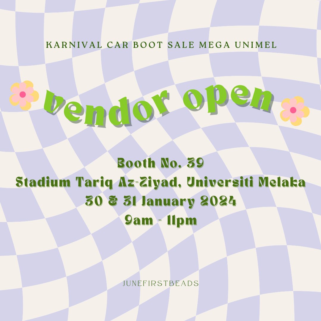 junefirstbeads's tweet photo. See you tomorrow at Universiti Melaka for Karnival Car Boot Sale Mega Unimel! 🤗💜 https://t.co/5Qr8UwPqbK
