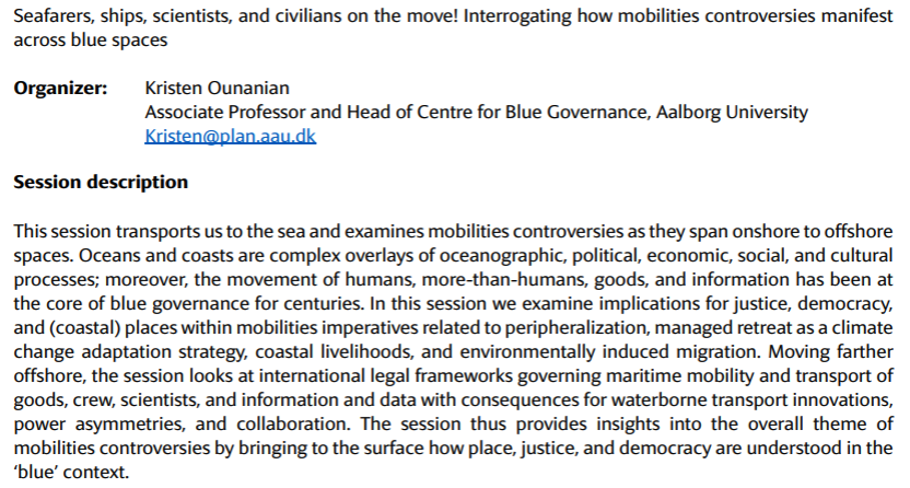 Dr. Kristen Ounanian (@ounana) on Twitter photo Hej #MarSocSci join us in #Aalborg #DK for the C-MUS 2024 conference '#Mobilities Controversies: Place, #Justice, Democracy' in <a href="/bluegovernance/">Centre for Blue Governance</a>'s panel, Seafarers, ships, scientists, and civilians on the move! Interrogating how mobilities controversies manifest across blue spaces Hej #MarSocSci join us in #Aalborg #DK for the C-MUS 2024 conference '#Mobilities Controversies: Place, #Justice, Democracy' in <a href="/bluegovernance/">Centre for Blue Governance</a>'s panel, Seafarers, ships, scientists, and civilians on the move! Interrogating how mobilities controversies manifest across blue spaces