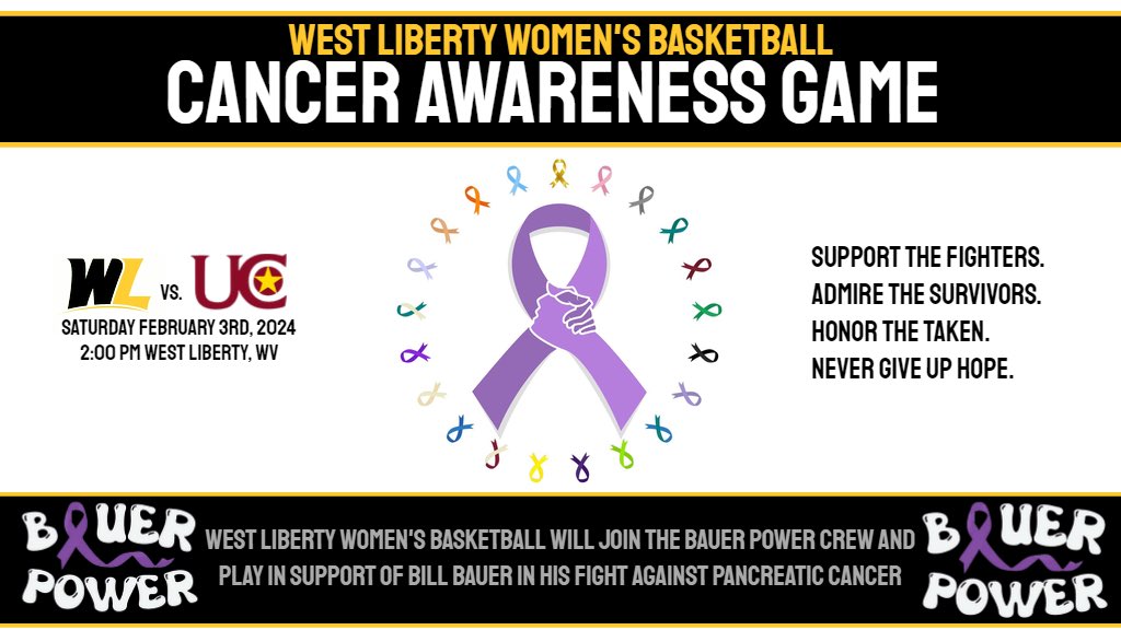 Topper Nation, get to the ASRC on Saturday February 3rd for our annual cancer awareness game. This year we will join the Bauer Power Crew and play in support of Bill Bauer, while admiring the survivors, honoring the taken & never giving up hope 🎗️

#wlufamily