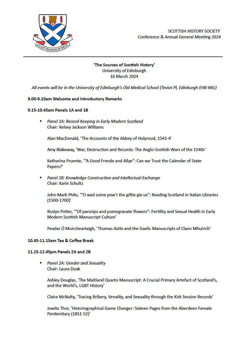 kmschultz24's tweet image. 🗓️Save the date for the @ScottishHistSoc conference  (16 March in Edinburgh). What an incredible line-up of speakers and papers! Registration details to follow soon.