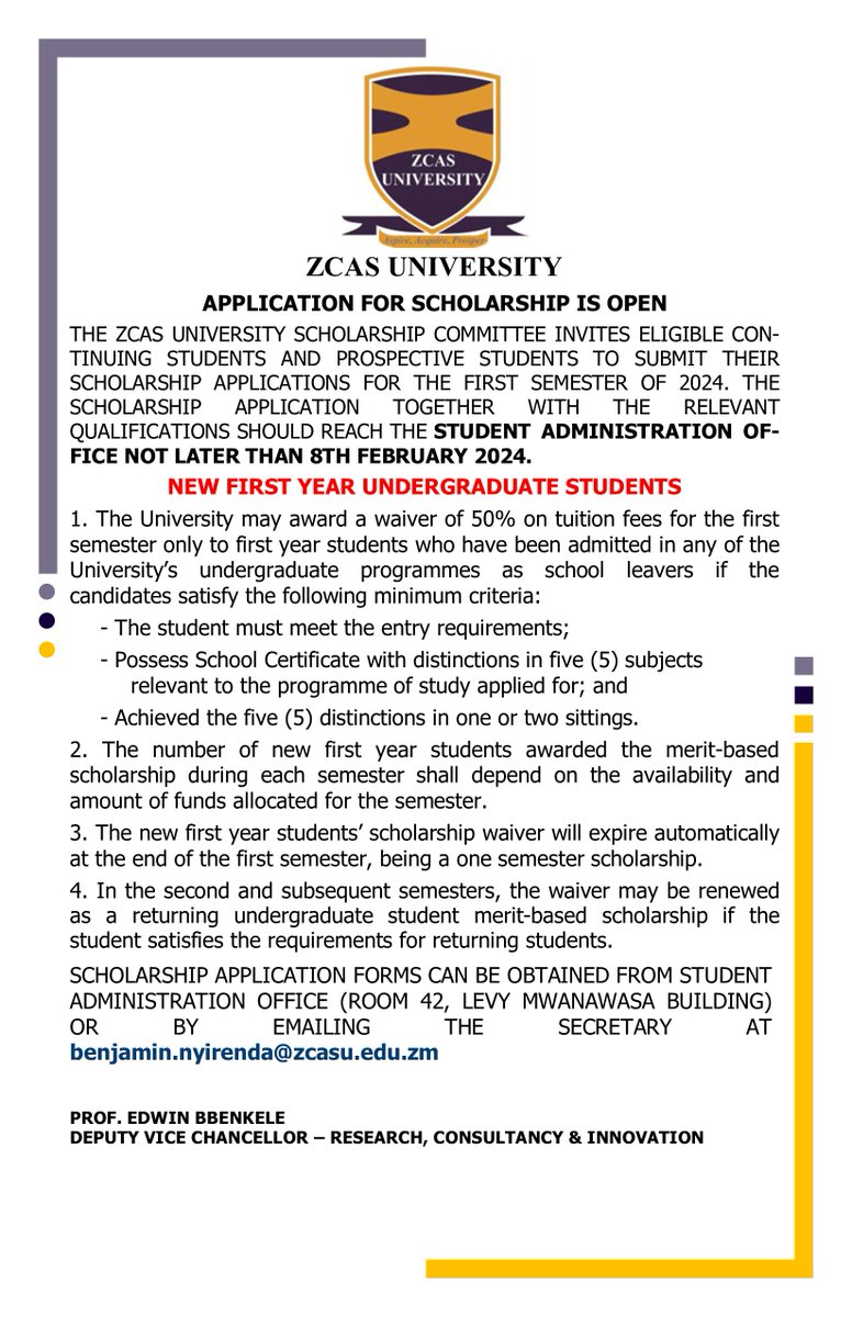 VC_ZCASU's tweet photo. Scholarship application is now open.

𝗔𝗽𝗽𝗹𝘆 𝗻𝗼𝘄! https://t.co/kP253KbEih