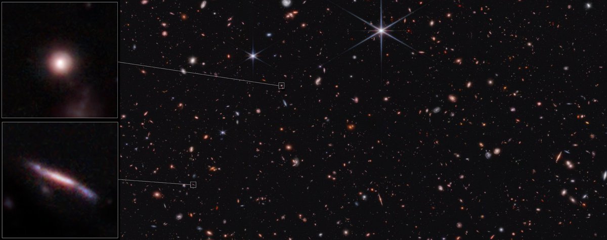 EricLagadec's tweet photo. Le télescope spatial JWST nous apprend un peu plus sur la forme des premières galaxies, il y a plus de 13 milliards d'années! Comment ce télescope permet de remonter le temps, et qu'apprenons-nous?
Thread👇 https://t.co/4x754BinVI