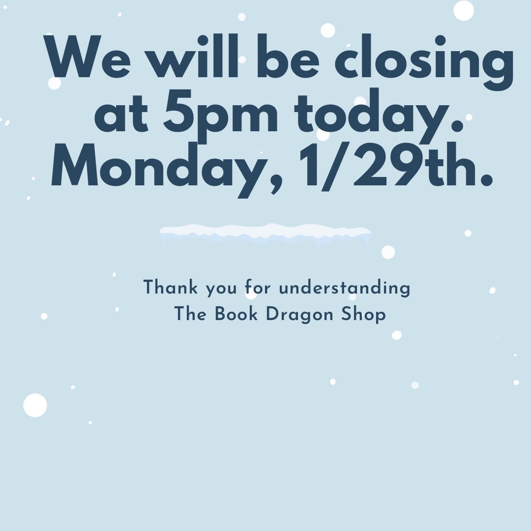 Due to an appointment we are closing early today. I apologize for the inconvenience. #thebookdragonshopstauntonva #indiebookstore #stauntonva #downtownstaunton @visitstaunton