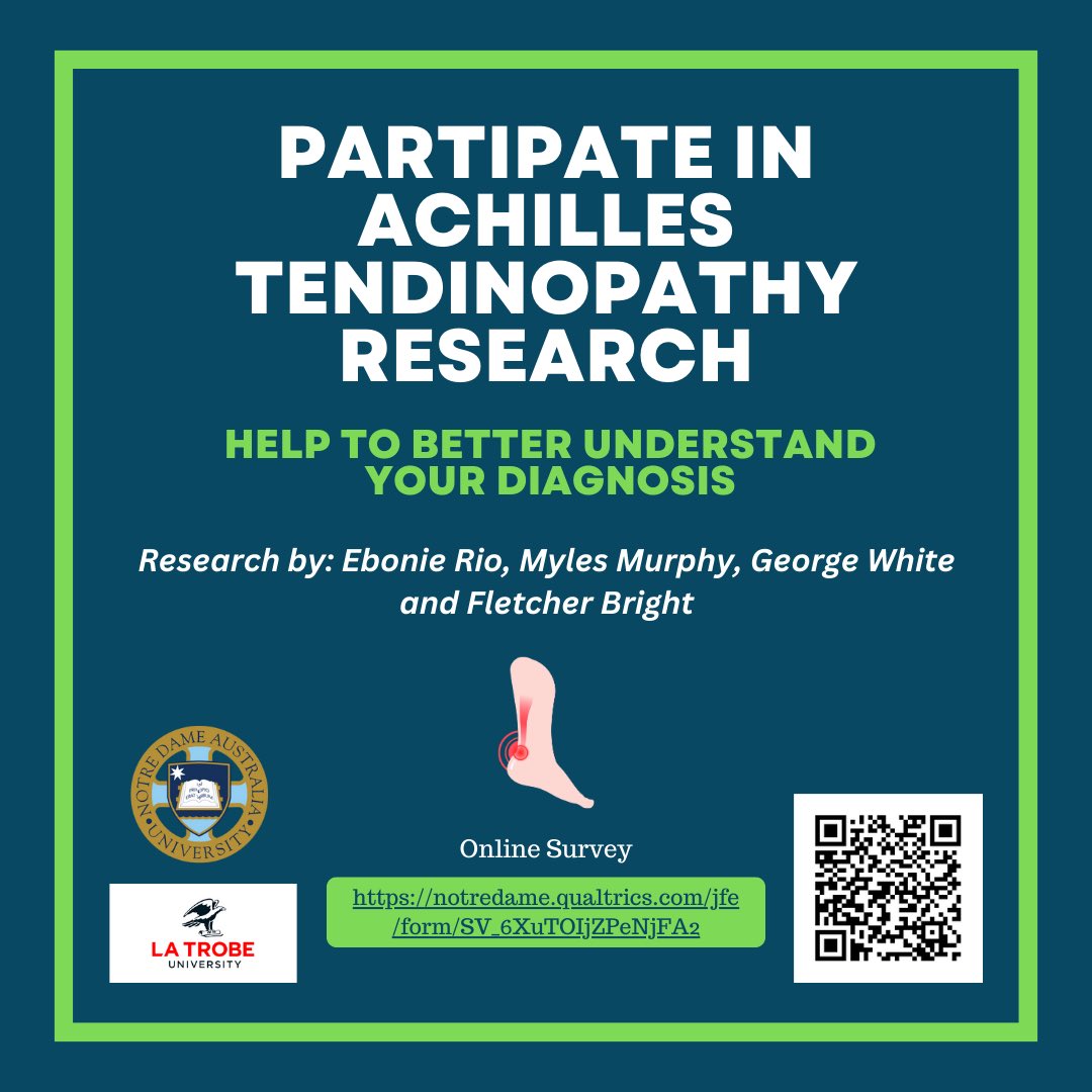 Do you have current or previous #Achilles tendon pain? Two honours students could use your help in completing the survey below please 👇🏻 notredame.qualtrics.com/jfe/form/SV_6X…