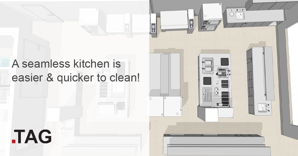 TAGukltd's tweet image. A clean kitchen is a safe kitchen.
 
Our seamless kitchen design eliminates dirt traps, making it easier to keep your kitchen clean and free of bacteria.

Get in touch to learn about our seamless kitchen design!
 
#KitchenInnovation #CommercialKitchenDesign #CommercialKitchen