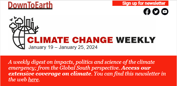 🌍In our latest newsletter #ClimateWeekly read about:
  
🌡️India's latest update to @UNFCCC on the state of national #greenhousegas emissions 

🗻Low rainfall in the Himalayas raising concerns about water scarcity in summer months   

For details and more: cseindia.org/newsletter/202…