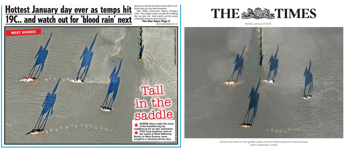 'Tall in the saddle' Horse riders on West Wittering beach appear in the morning papers. #dronephotography